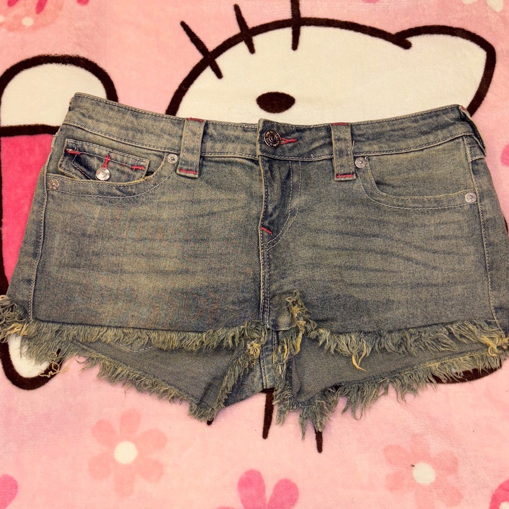 True Religion Frayed Jean Shorts